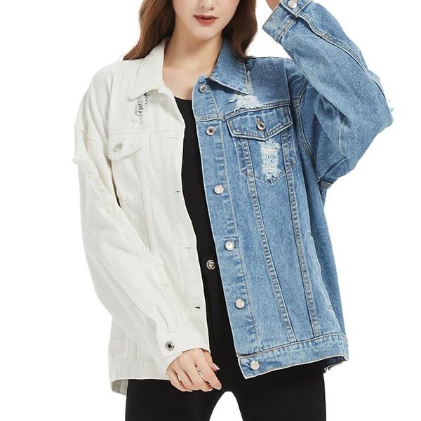 

women's jackets denim jacket autumn and winter matching pactchwork splicing blue white womens fall ladies coats, Black;brown