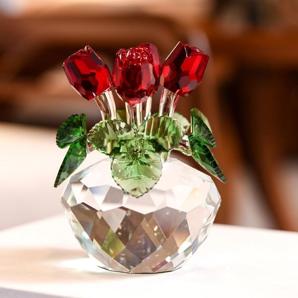 

colors crystal rose flower figurine spring bouquet sculpture glass dreams ornament fengshui home wedding decor souvenirs decorative objects