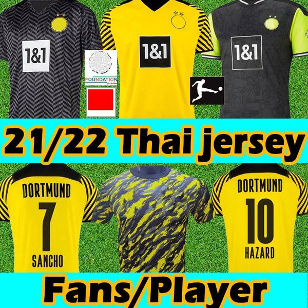 

21/22 soccer jerseys haaland reus hazard hummels brandt 2021 2022 fans player version sancho men kids kits football shirts training uniforms, Black;yellow