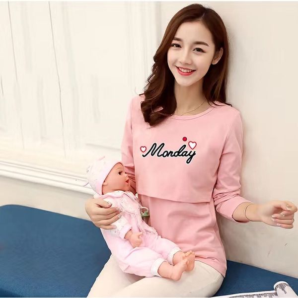 

maternity pajamas and home wear cotton cartoon short sleeve casual feeding t-shirt maternity pregnancy breastfeeding clothes for pregna, White