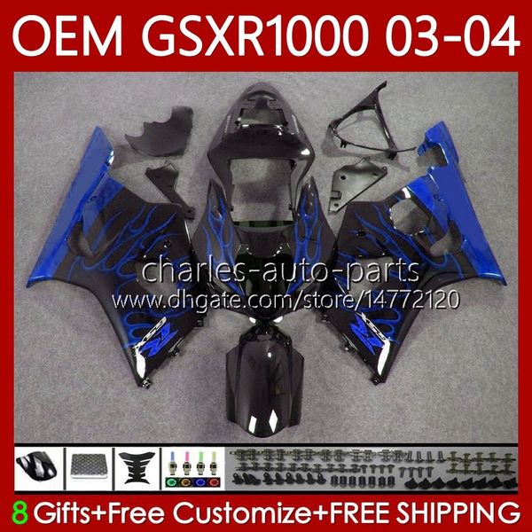 OEM-Verkleidungen 100% Fit für Suzuki 1000cc K3 GSX-R1000 03-04 BODY 67NO.209 GSXR 1000 CC GSXR1000 2003 2004 K 3 GSX R1000 GSXR-1000 03 04 Spritzgusskörper blaue Flammen