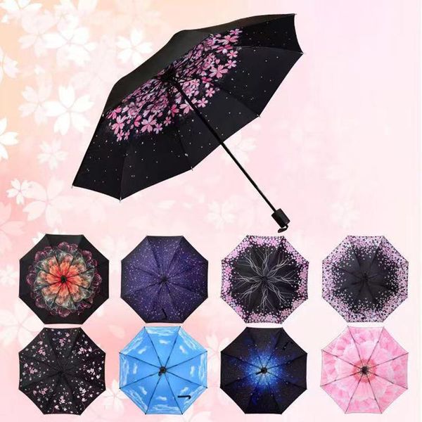 

umbrellas star sky universe umbrella women waterproof sun rain parasol colorful flower three folding black