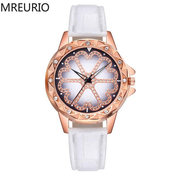 

women watch elegant lucky rotatable lacework diamonds studded dial leather band quartz wrist watches for woman fine gift wristwatches, Slivery;brown