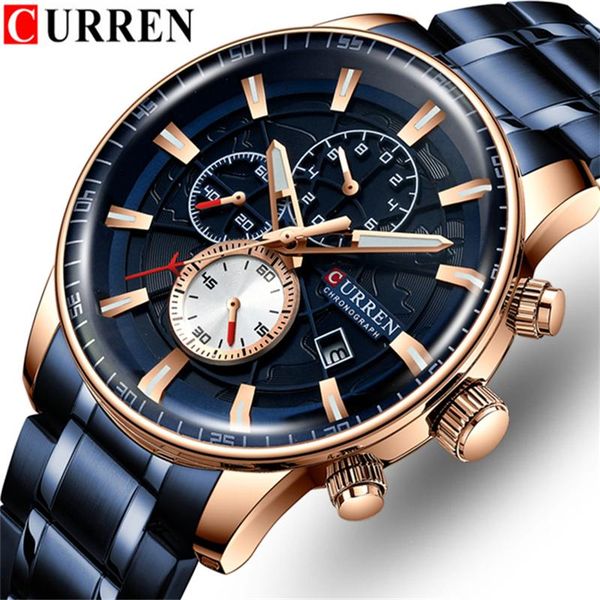 

wristwatches curren fashion casual mens watches blue watch stainless steel sport waterproof quartz men reloj hombre, Slivery;brown