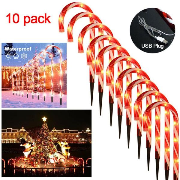 

garden decorations 5pcs/10pcs christmas candy one for four solar cane pathway lights led outdoor usb charge