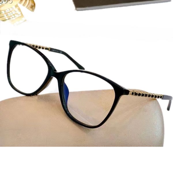 

2021 designed 3408 women butterfly plain glasses frame 54-16-140 italy imported plank chain+leather weaving leg for prescription fullset cas, Black