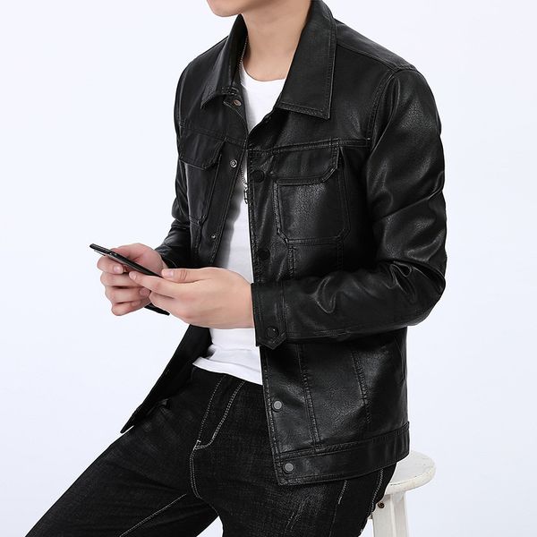 

army green stitching motorcycle style men's leather jacket high-quality stand-up collar retro comfortable windproof fashion travel comm, Black