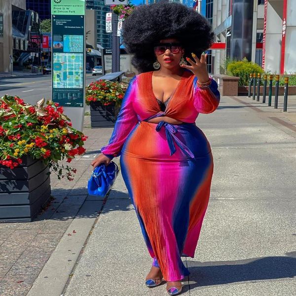 

plus size tracksuits fall 2021 womens fashion v neck bandage cardigan long sleeve two piece skirts sets wholesale drop, Black