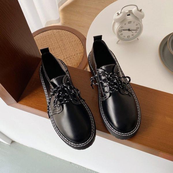 

dress shoes 2021 autumn pu round toe square heel lace-up women's, Black