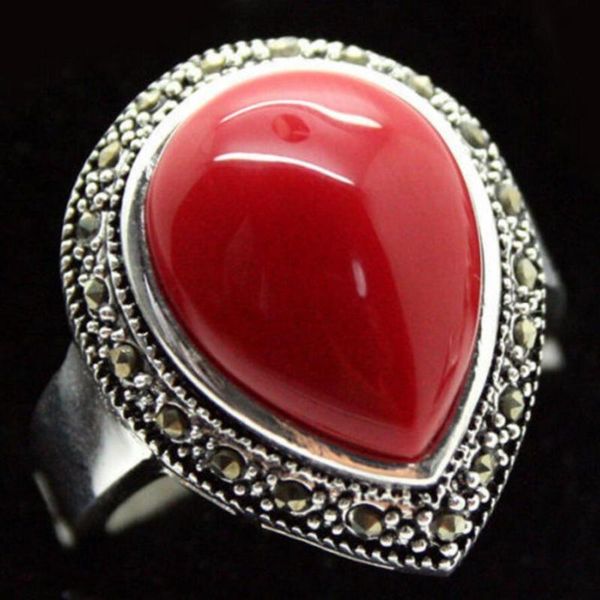 

cluster rings fashion jewelry women gift word love 25x20mm red carved lacquer inlay marcasite 925 sterling silver, Golden;silver