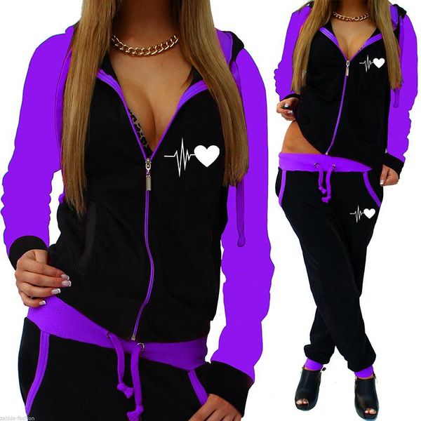 

spring and autumn printed tracksuit women 2 piece set zipper sweatshirt+pants women's sports suit hooded hoodies female two pants, White