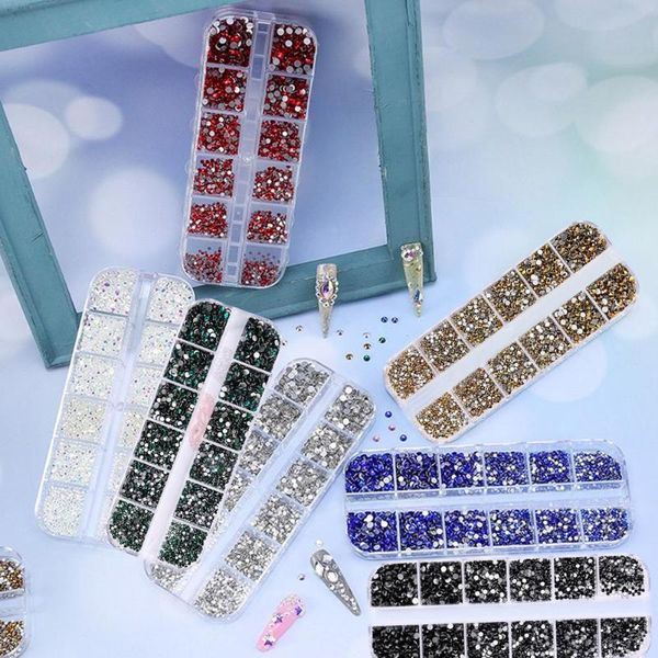 

nail art kits 3600 pieces diy charming colorful crystal diamonds accessories design round flat gem rivets 6 sizes with box