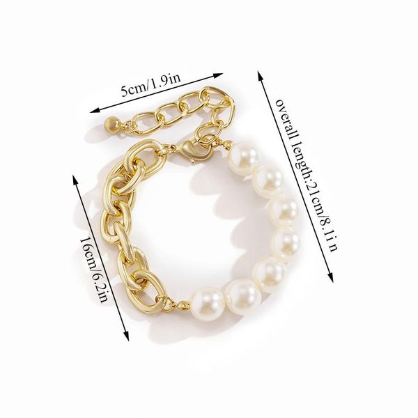 

link, chain stitching bracelet irregular geometry temperament imitation pearl mixed color punk, Black