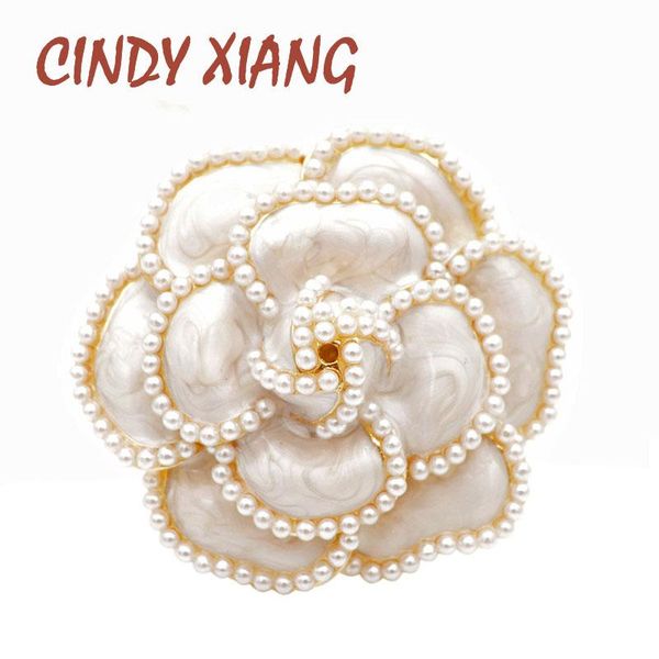 

pins, brooches cindy xiang arrival pearl enamel camellia for women elegant flower pins fashion jewelry coat accessories brooch, Gray