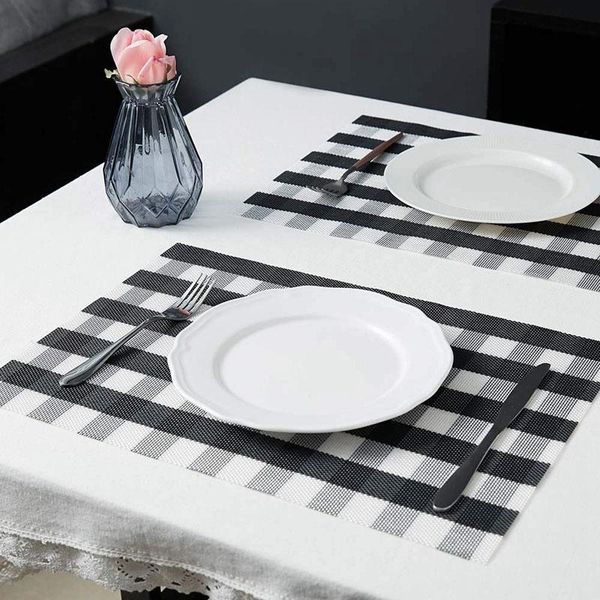 

table runner mats,placemat set of 8 non-slip washable place mats,heat resistant kitchen tablemats for dining (black and white)