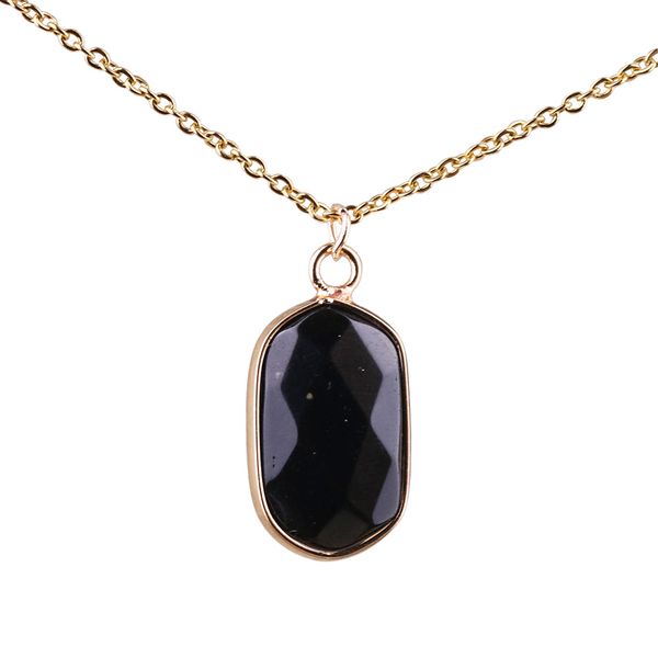 

quadrilateral obsidian pendant necklace stainless steel chain necklace, Silver