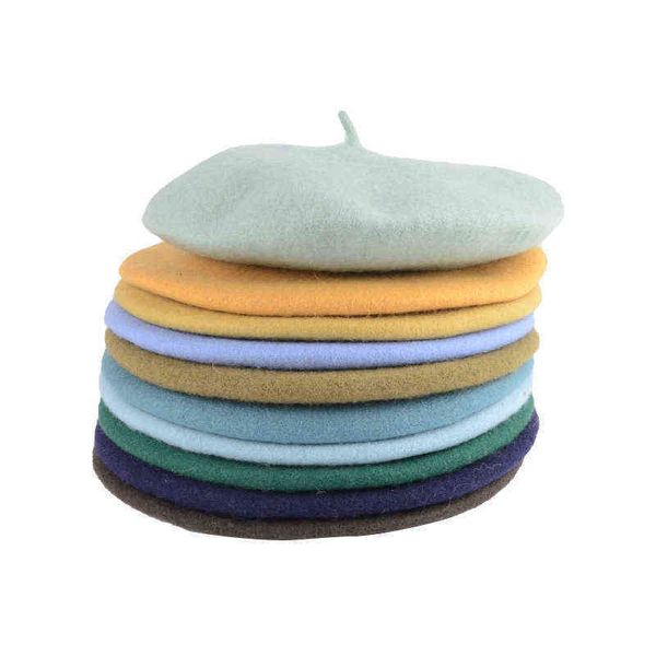 

korean wool beret autumn winter tweed painter hat winter female bud hat, Blue;gray