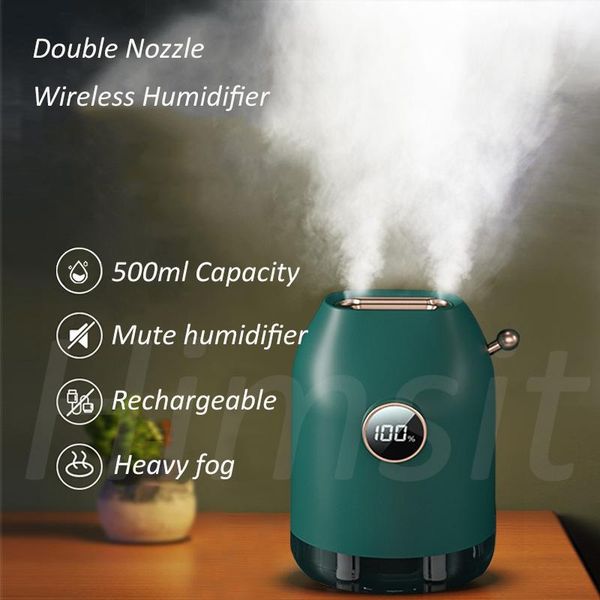 

humidifiers 500ml wireless double nozzle humidifier air mist maker rechargeable 4000mah battery ultrasonic aroma diffuser mute humidificador