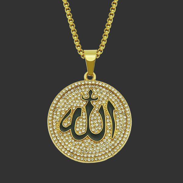 

amulet neck pendants selling accessories men's domineering diamond inlaid round military brand pendant necklace trendy, Silver