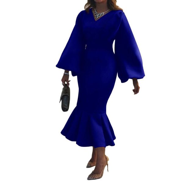 África Chic Escritório Senhora Vestido Retro Lanterna Manga Elegante Trabalho Desgaste Trompete Sereia Mulheres Casuais Plus Size Vestidos Feminino