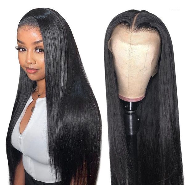 

13x4 straight lace front human hair wigs remy brazilian for women preplucked with baby 150 density1, Black;brown