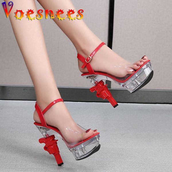

sandals voesnees stiletto platform women 2021 14cm ultra-heeled led glowing pistol high heels ladies wedding shoes, Black