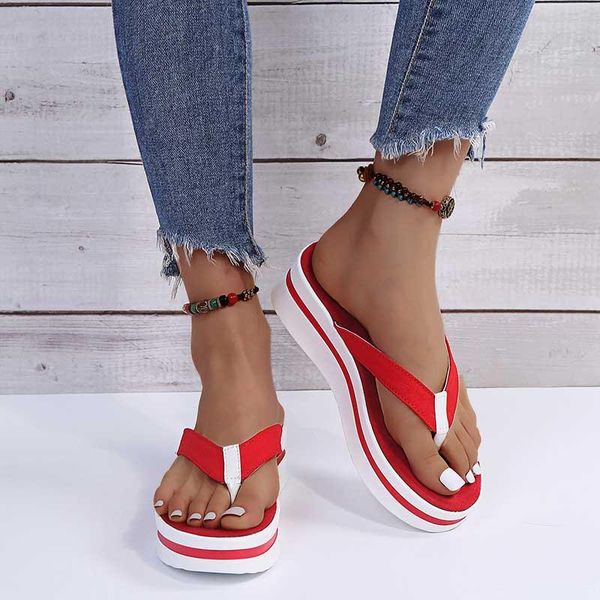 

sandals women stripe sandal slip-on flip flops shoes female wedge platform thick bottom slippers 2021 summer ladies casual shoe, Black