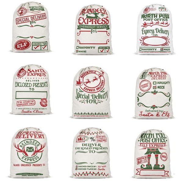 Santa Sack Sack Bags Рождественские украшения Льняное Структура DrawString Скаченья Подарочная сумка 12 Стили 2021 Новый