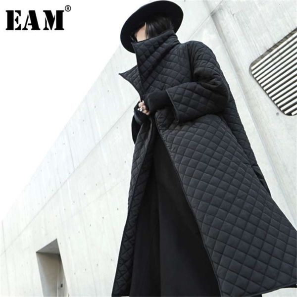 

[eam] black big size long cotton-padded coat sleeve loose fit women parkas fashion spring autumn 19a-a319 210927