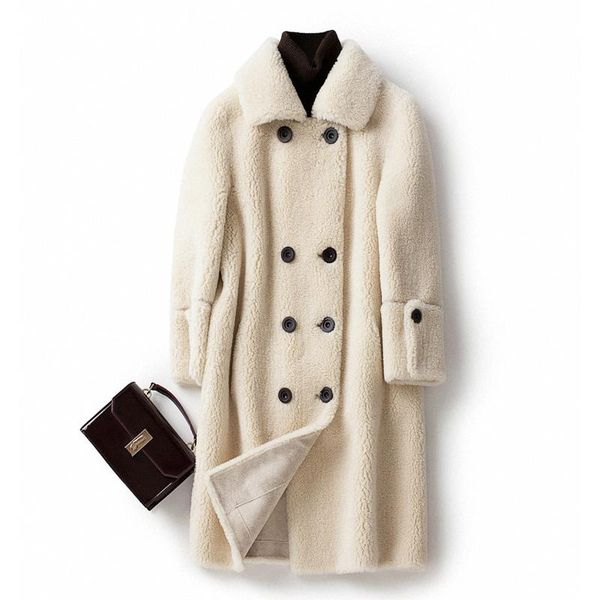 

women's fur & faux natuarl sheep coat women real wool jacket fashion overcoat warm for winter plus size f1200, Black