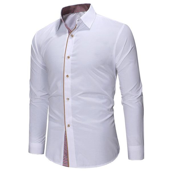 

men's dress shirts fashion spring autumn men slim fit male shirt solid long sleeve british style office men's clothing camisa, White;black