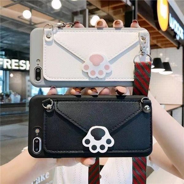 

card holders cartoon cat handbag holder shoulder strap soft wallet phone bag for iphone 11 pro xs max xr x 6s 7 8 plus case, Brown;gray