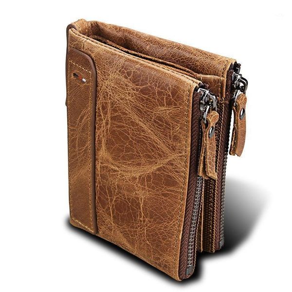

men's wallet rfid anti-theft brushed leather short double zipper coin purse wallets1, Red;black