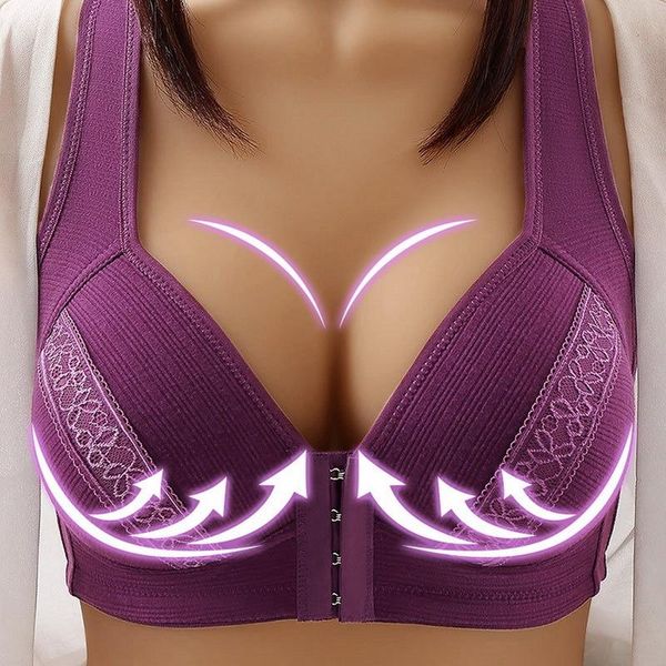 

yoga outfit plus size push up bra front closure solid color brassiere wire bralette seamless bras for women sports