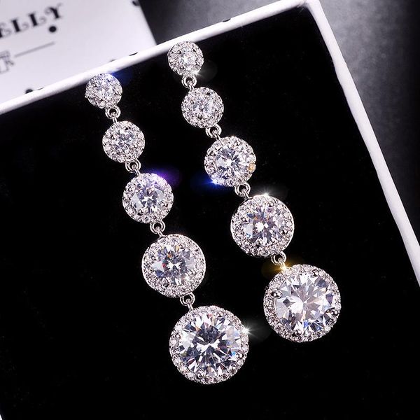 

dangle & chandelier minimalism teardrop round zircon long earrings for women 2021 wedding engagement jewelry bridal drop statement, Silver