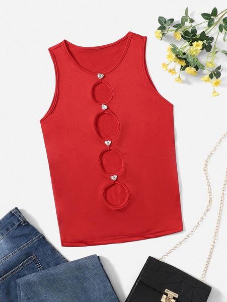 

rhinestone detail cutout tank x1yg#, White