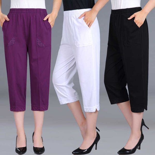 

women capris pants female summer women's high waist pants black woman candy color straight calf-length pants plus size 4xl 210706, Black;white