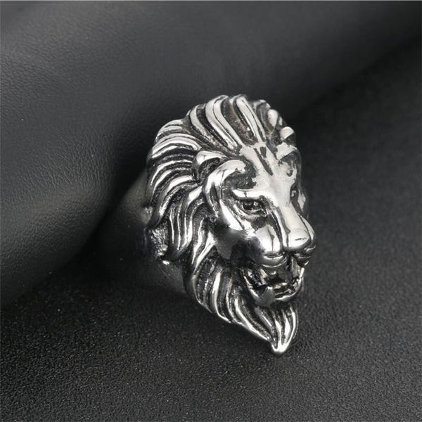 

cluster rings mens skull punk signet-ring male big wolf head lion animal men's finger-ring 2021 men stainless steel ring accessories, Golden;silver