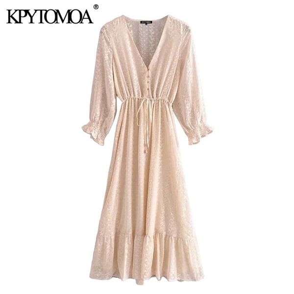 

casual dresses kpytomoa women 2021 chic fashion dot chiffon ruffled midi dress vintage lantern sleeve with lining female vestidos mujer, Black;gray