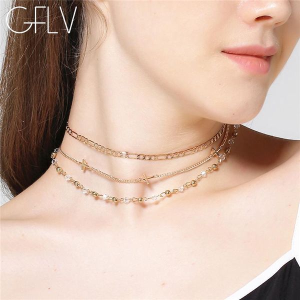 

luxury joker temperament necklace bohemia wind beaded cross women jewelry party accessories gift n147 chokers, Golden;silver