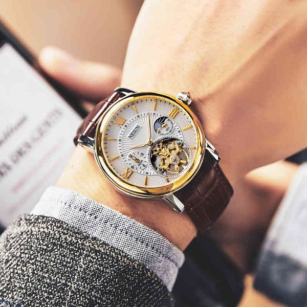 

original tour car automatic nesun mechanical watches luxury brand men fashion sports leather switzerland relogio masculi, Slivery;brown
