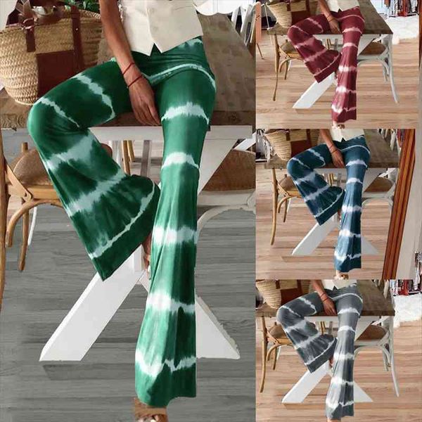 

vintage tie-dye striped high waist pants women flare pants casual full length loose elegant woman trouser clothes, Black;white