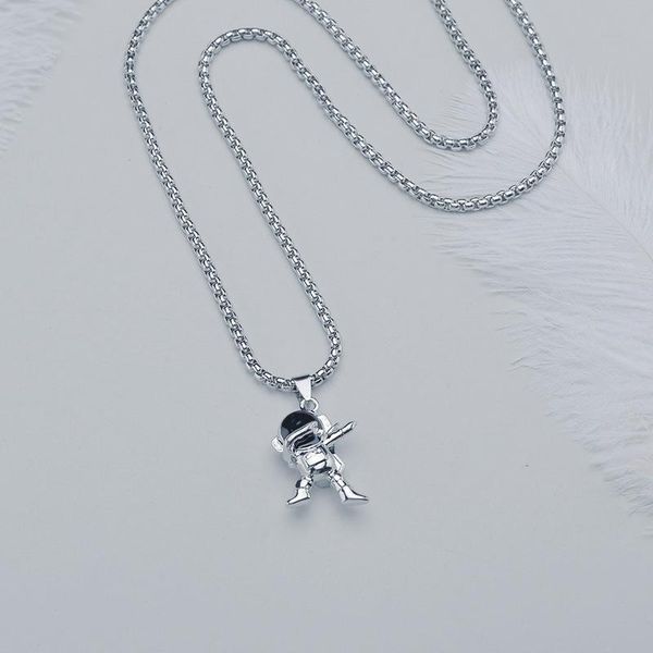 

pendant necklaces allme stylish cartoon astronaut necklace for women man titanium steel box chain couple accessories, Silver