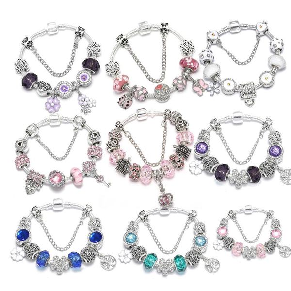 

link, chain european style vintage silver color crystal beads charm bracelets fit original fits fine for women jewelry, Black