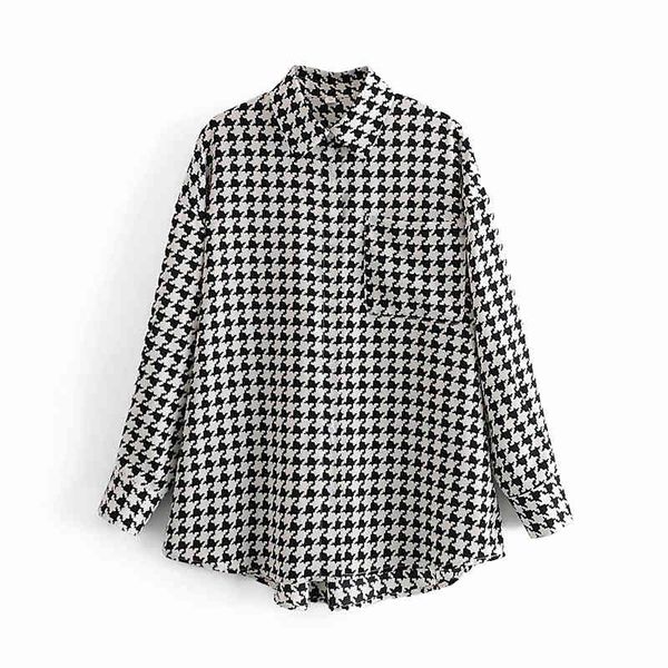

vintage stylish pockets oversized houndstooth plaid jacket coat women fashion lapel collar long sleeve loose chic 210520, Black;brown