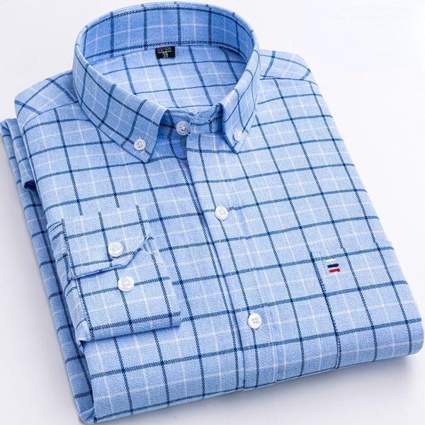 

men's casual shirts 100% cotton shirt fashion brushed flannel striped long sleeve youthful man soft plaid checkered autumn, White;black