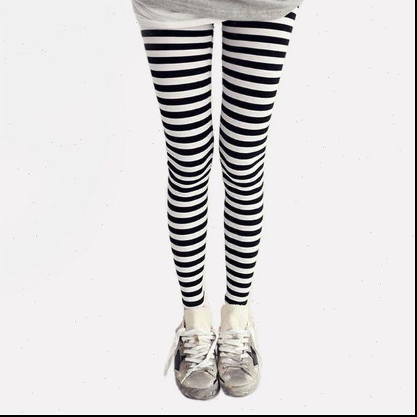

ankle length skinny black women leggings white horizontal striped pants and brand