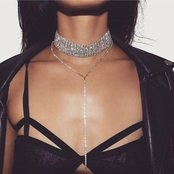 

pendant necklaces 2021 selling rhinestone choker crystal gem luxury chokers collar chocker chunky y necklace women jewelry accessories gifts, Silver