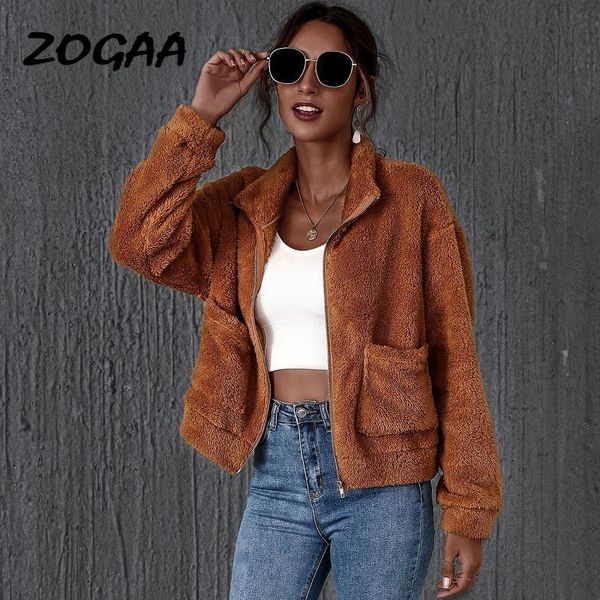 

women's wool & blends zogaa winter women coat loose overcoat thick warm plus size female plush fashion solid all-match streetwear leisu, Black
