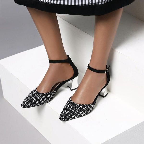 

mix color summer sandals woman shoes chunky heels buckle strap casual women, Black